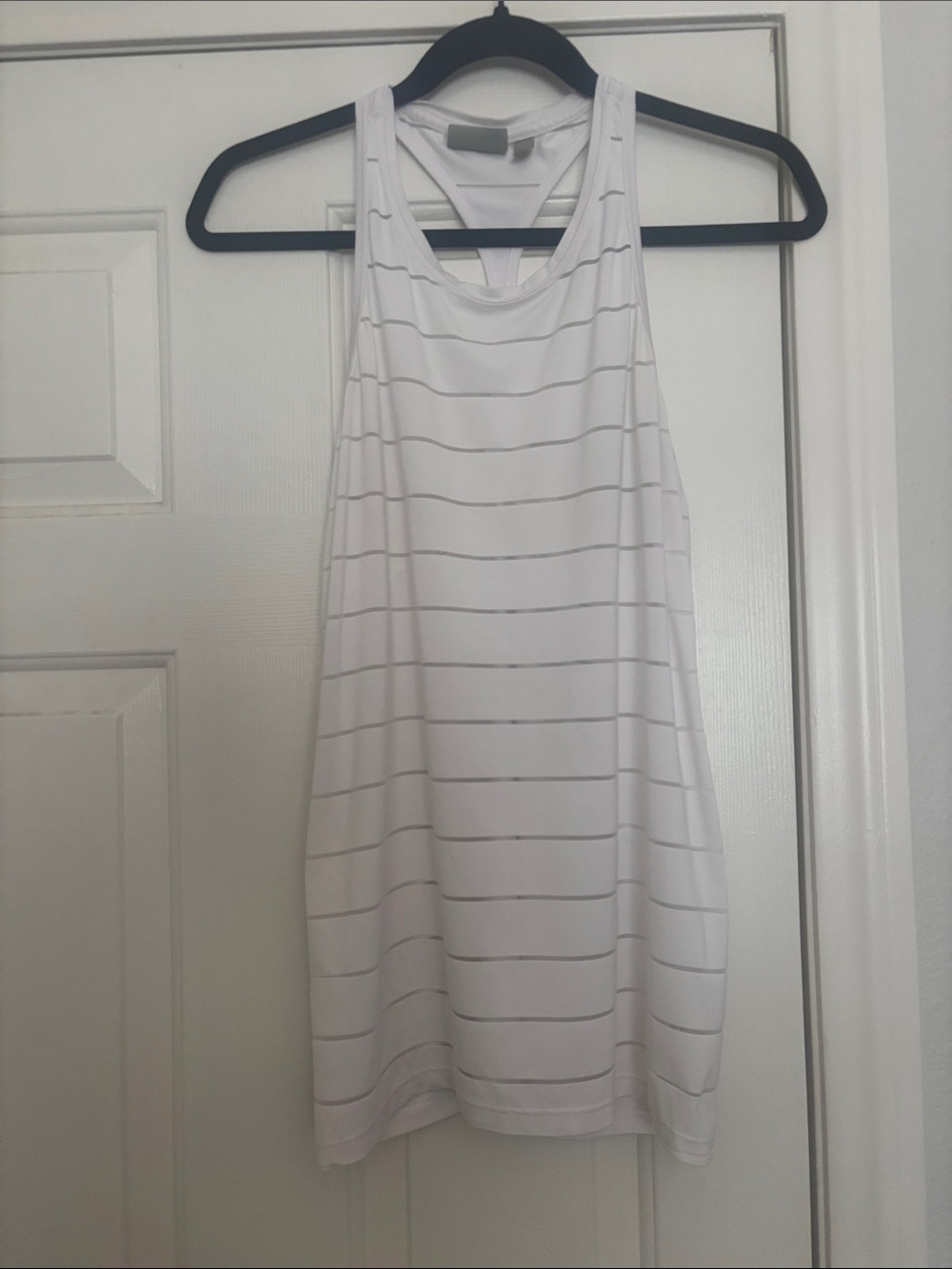 Athleta White Tank Top with Thin Sheer Stripes